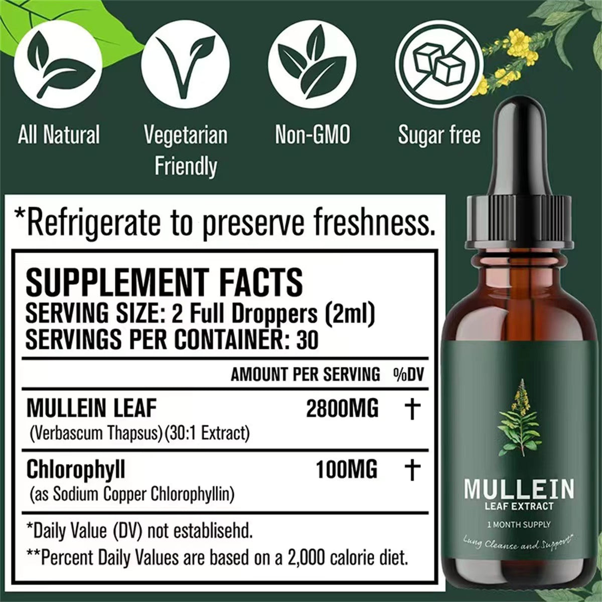 Lung Aid™ Mullein + Chlorophyll Organic Non-GMO Extract:  Powerful Respiratory Support & Cleanse